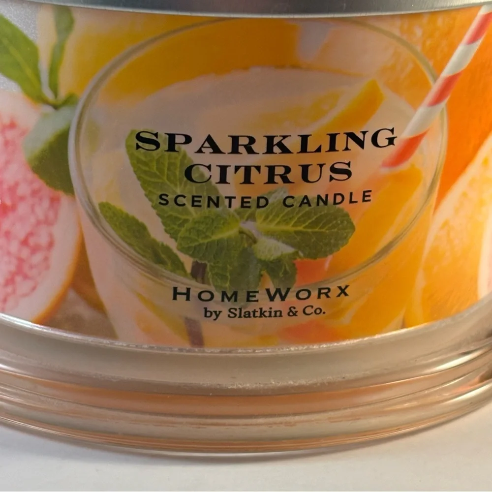 Homeworx SPARKLING CITRUS Scented Candle 18 Oz 4‎ Wick Slatkin & Co USED Orange